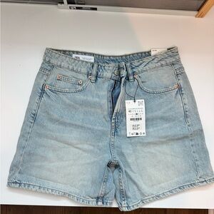 Zara Light Blue High-Rise Denim Shorts